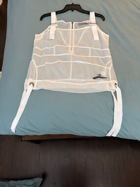 adidas White Sheer Mesh Drawstring Top